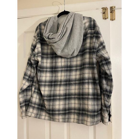 Urban Outfitters Y2K Plaid blue and white hooded shirt size large - Picture 5 of 8